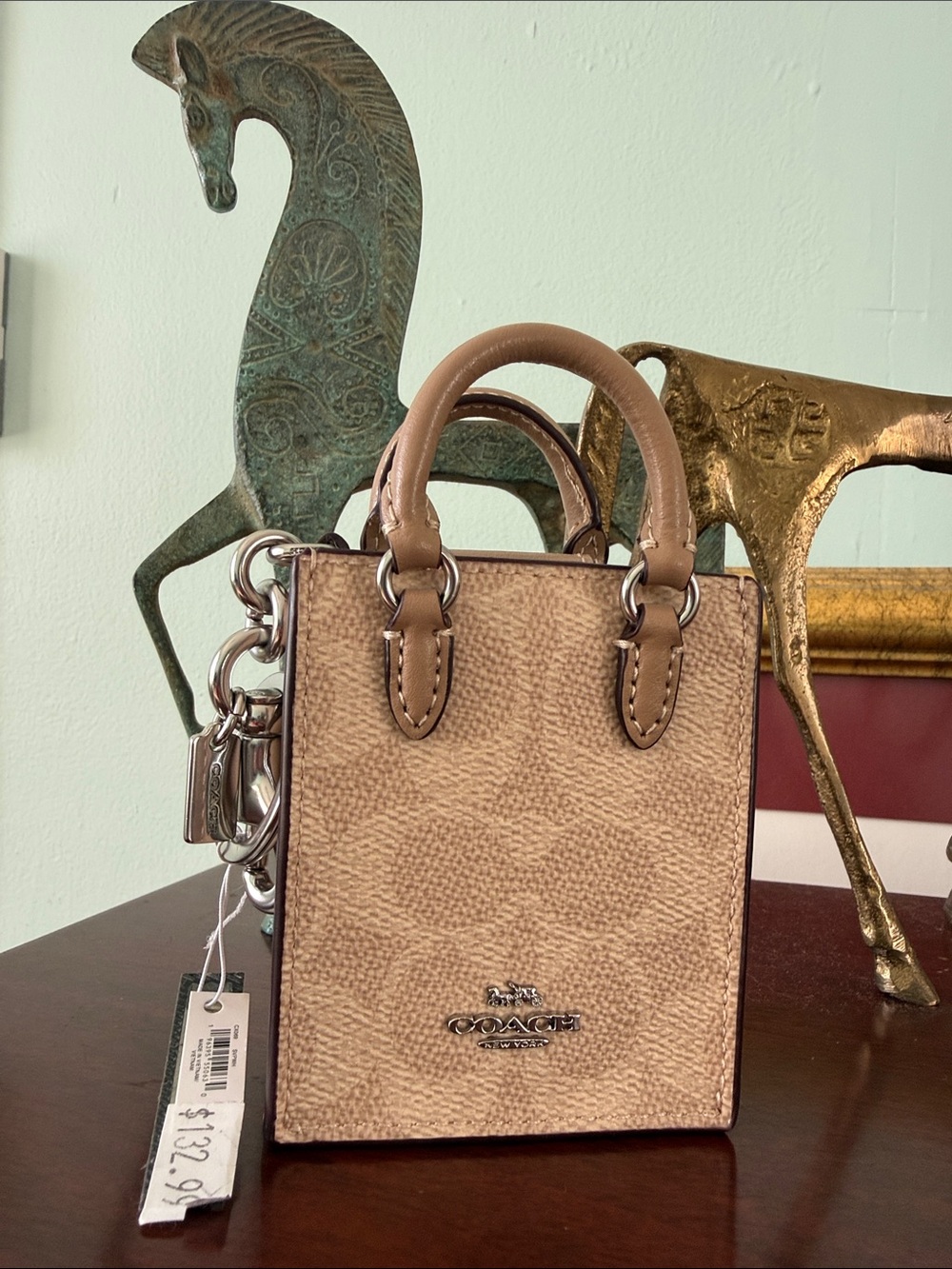 NWT Coach North South Mini Tote Bag Charm with Top Handles in Signature Canvas - Picture 9 of 16